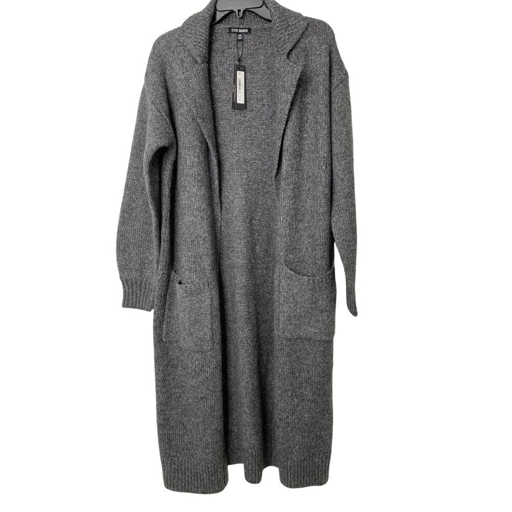 Steve Madden Womens Midi Long Gray Cardigan Sweater XS - M Blend RH10459 Open - Picture 2 of 7
